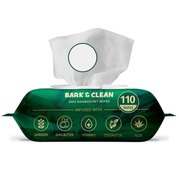Toallitas para perros Bark & Clean de bambú, 110 unidades, hipoalergénicas, 22 x 23 cm