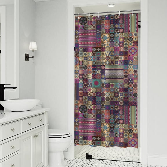 Multicolor Ethnic Patchwork Pattern Shower Curtain 36"x72" ,Bathroom Decorative Shower Curtains Set with 12 Hooks,Modern Waterproof Washable Shower Curtain