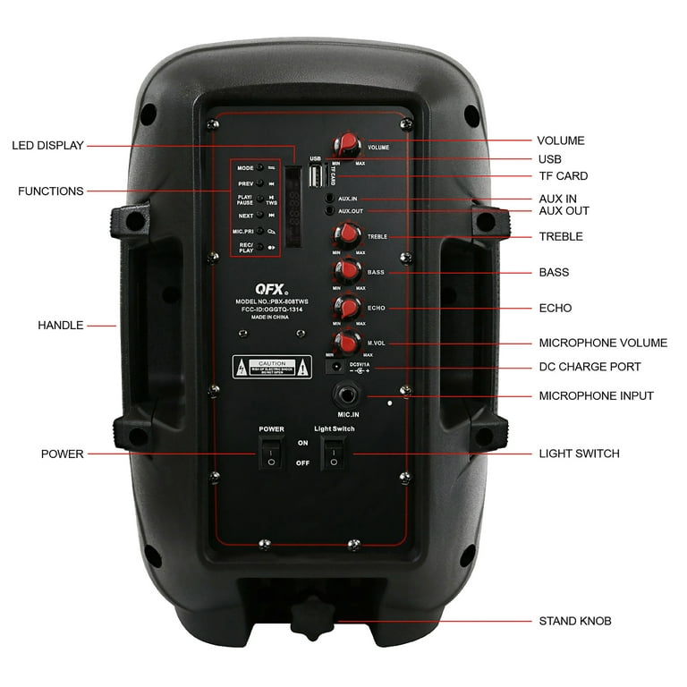 QFX PBX-808TWS 8 Inch Bluetooth Portable Party PA Speaker
