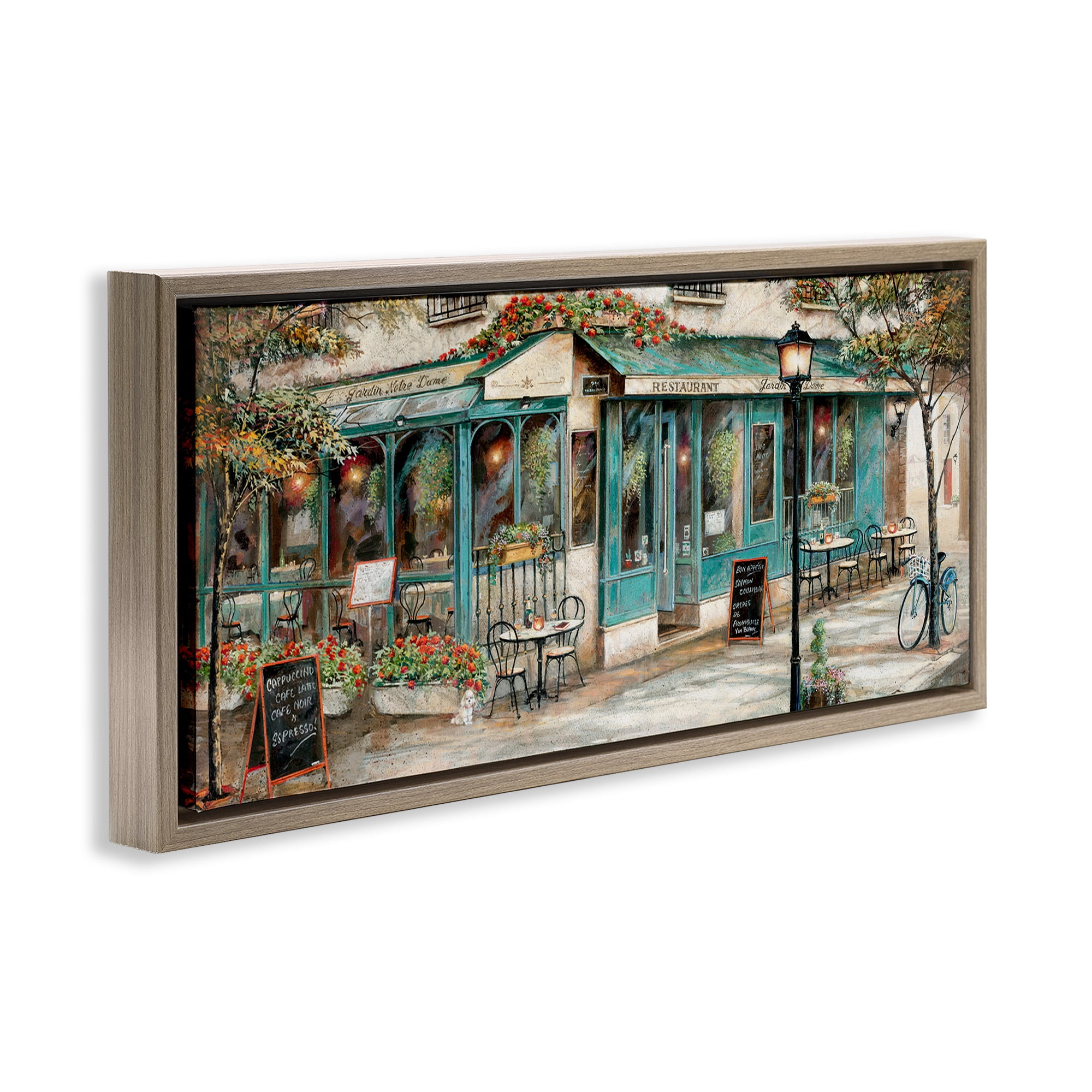 Stupell Industries European City Streets Café Scene Travel & Places Painting Brown Floater Framed Canvas Art Print Wall Art, 25 x 11