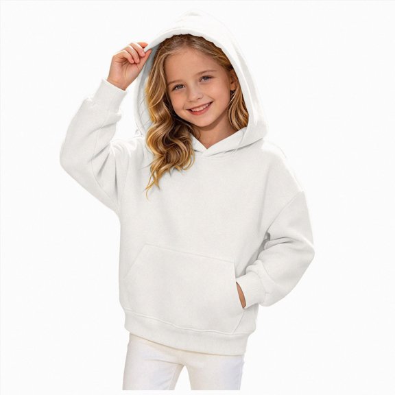felwors Boys Girls Hoodie Pullover Sweatshirt | All-Season Layering, Bright Colors, School & Everyday, Easy Care (White,9-10 Years)