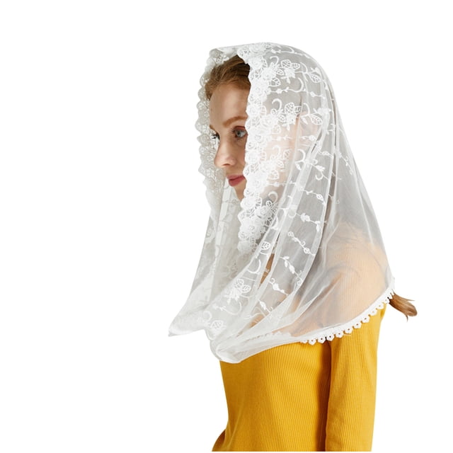 Funicet Muslim Headscarf Lace Shawl Triangular White Bridal