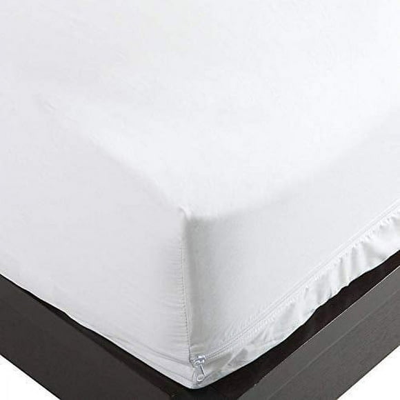 National Allergy Premium 100% Cotton Zippered Mattress Protector - Queen Size - 9-inch Deep - White - Breathable Hypoallergenic Dust Mite & Bed Bug Proof Cover - Advanced Encasement