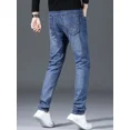 thumbnail image 4 of Pantalones vaqueros ajustados para hombre, pantalones vaqueros ajustados para hombre, ropa de trabajo, ajustados, informales, de talla grande, elásticos, clásicos, de lujo, 4 of 5