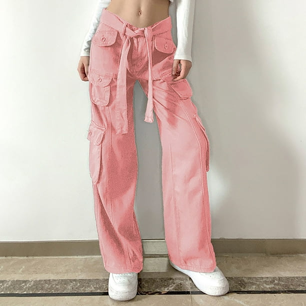 Denim Cargo Pants for Women Stretch Low Rise Wide Leg Baggy Pants  Drawstring Lounge Trousers Streetwear with Pockets 