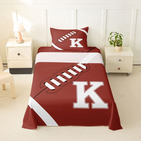 Erosebridal Rugby Gamer K Personalized Initial Twin Sheet Sets 3pcs for Boys Girls,Sport Theme Football Bedding for Teens,Microfiber Bedroom Decor