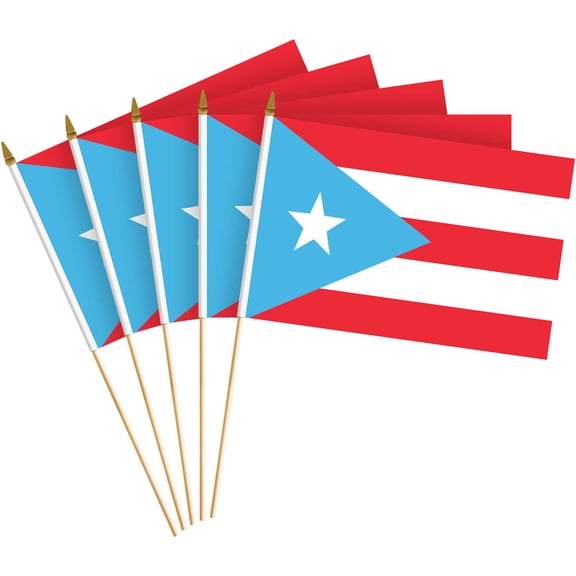 G128 Puerto Rico Light Blue Handheld Stick Flag 8"x12" (10 Pack) | Printed 150D Polyester, Solid Plastic Stick, Spear White Tip