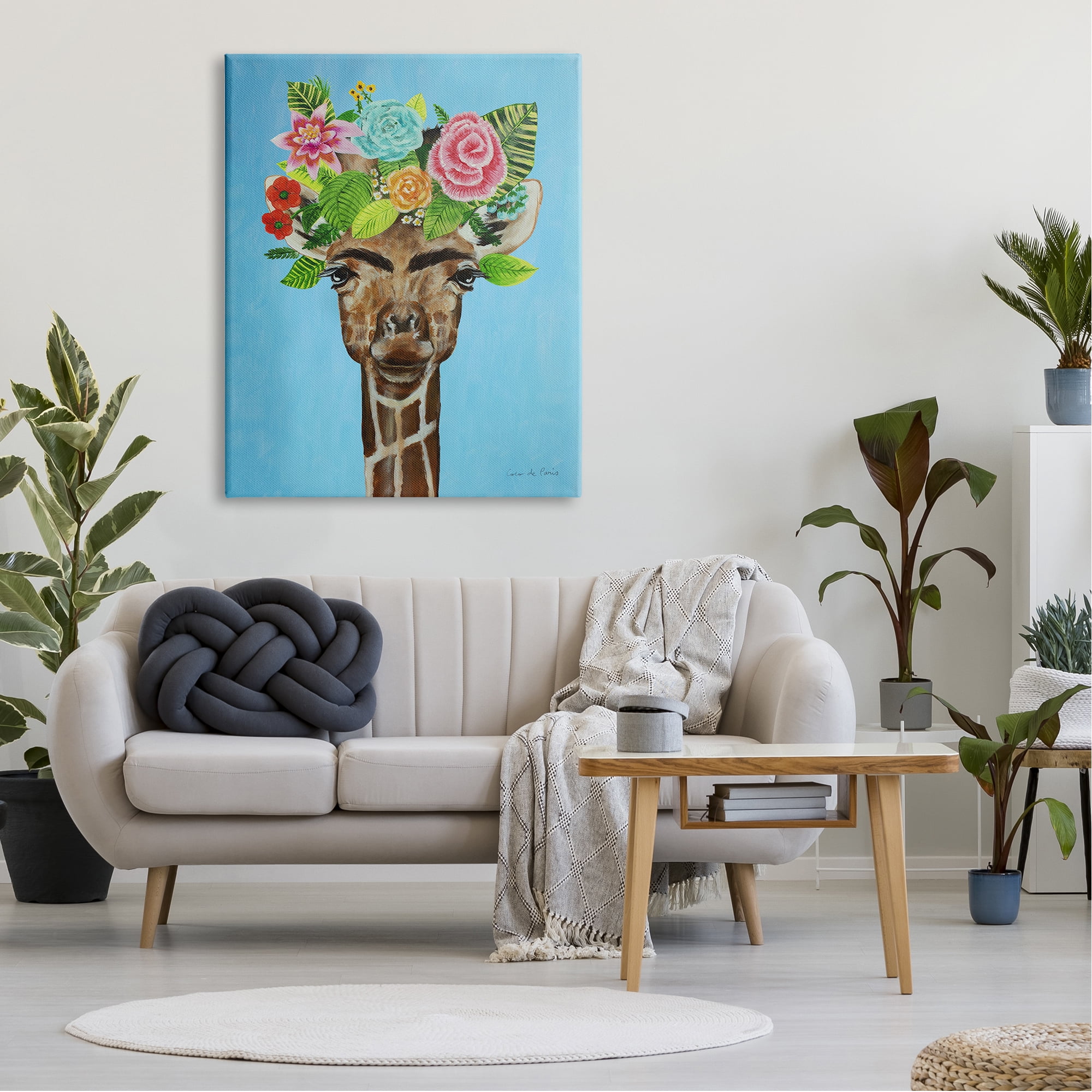 Stupell Industries Cute Floral Roses Giraffe Eyebrows Makeup Portrait , 36 x 48, Design by Coco de Paris