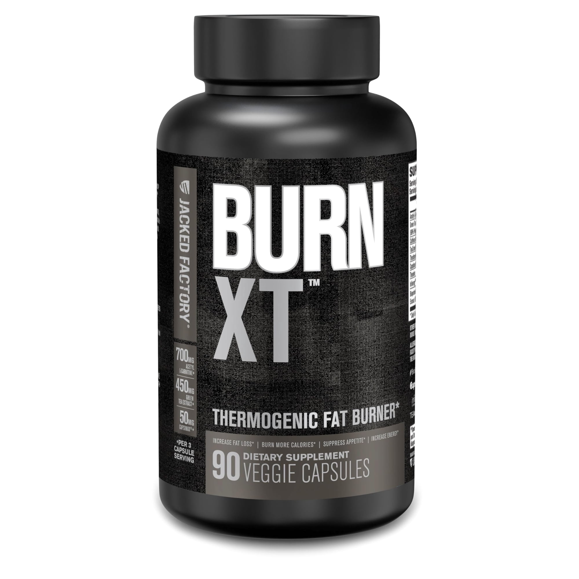 Jacked Factory Burn XT Black Thermogenic Fat Burner - Weight Loss Supplement, Appetite Suppressant, Nootropic Energy Booster | TeaCrine, Acetyl L-Carnitine, Green Tea Extract - 90 Veg Diet Pills