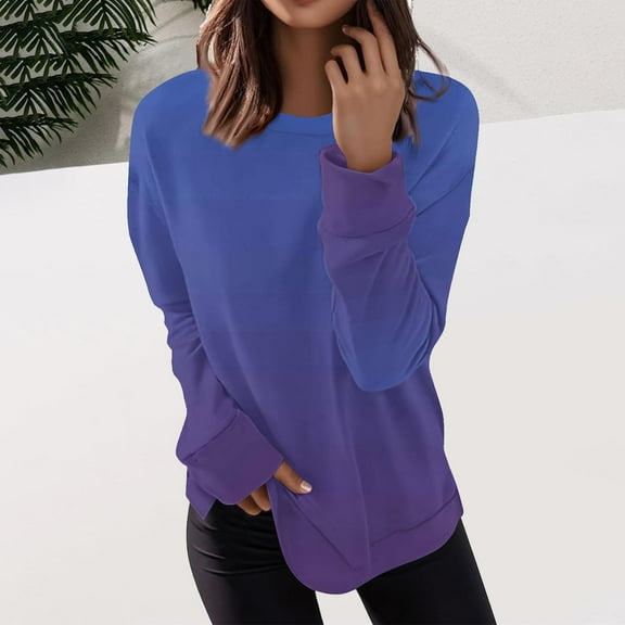 AGWOLF Crew Neck Sweatshirts for Women Preppy Cradient Color Long Sleeve Pullover Loose Fit Y2K Tops