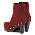 thumbnail image 3 of YDN Women's Rounded Toe Side Zippers Ankle Boots Platform Block High Heels Studded Booties Work Daily Party Shoes Size 9 Red, 3 of 4