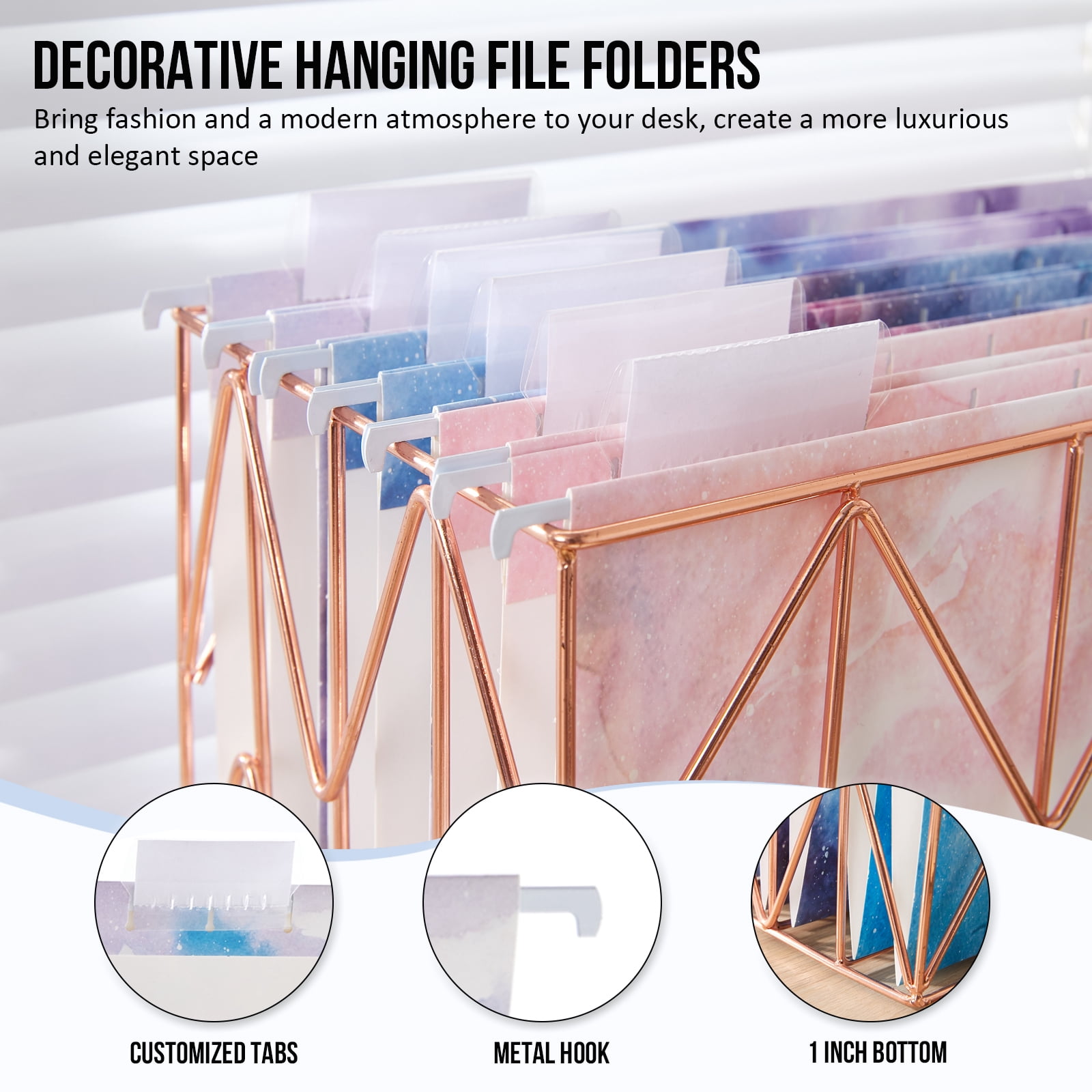 Y YOMA Decorative File Hanging Folder 1/5-Cut Adjustable Tabs, Nebula, 6 Pack