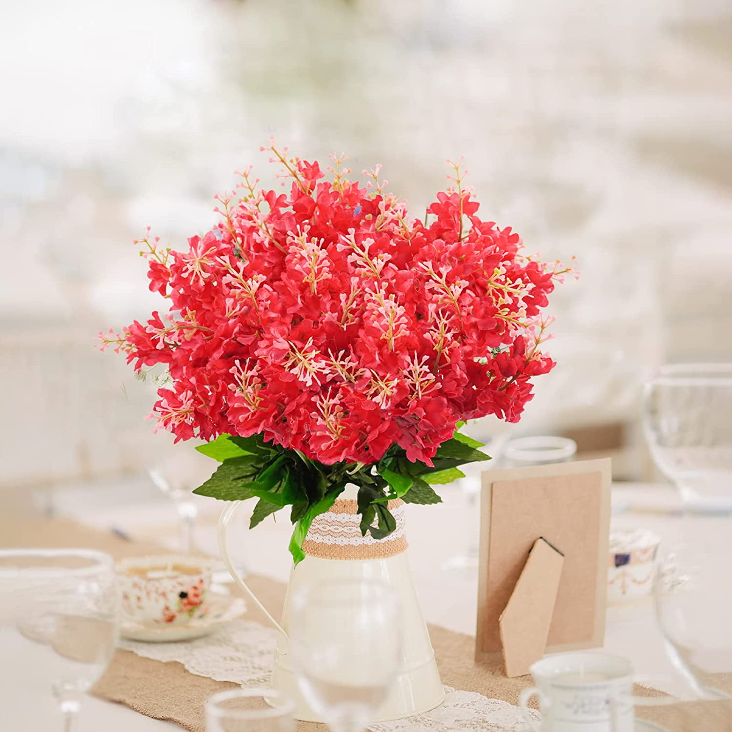 6 Pcs Artificial Wisteria Flowers for Outdoor 13.8'' Faux Hyacinth Flowers for Home Porch Decoration Fake Silk Floral for Wedding Spring Garden Fence Porch Outsides Decor Red