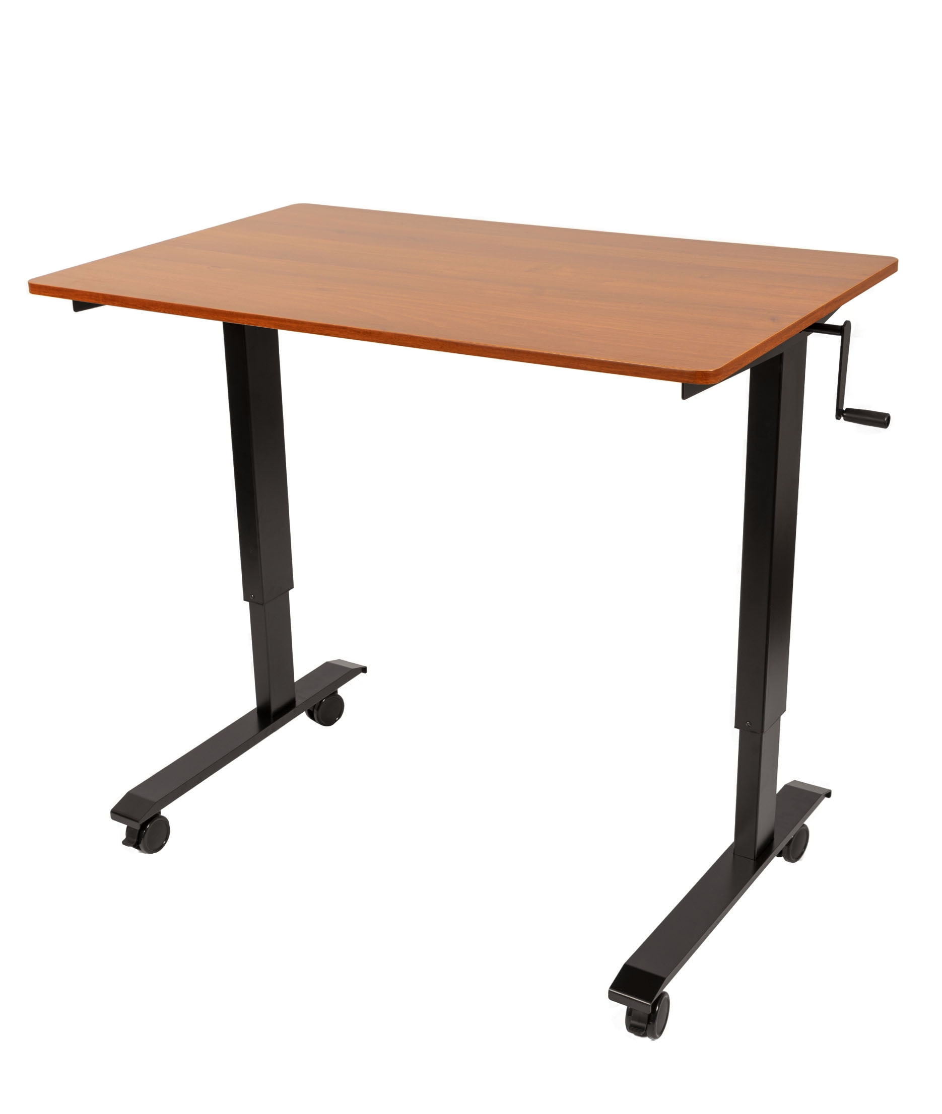 Stand Up Desk Store Crank Adjustable Height Rolling Standing Desk (Black Frame/Teak Top, 48" Wide)