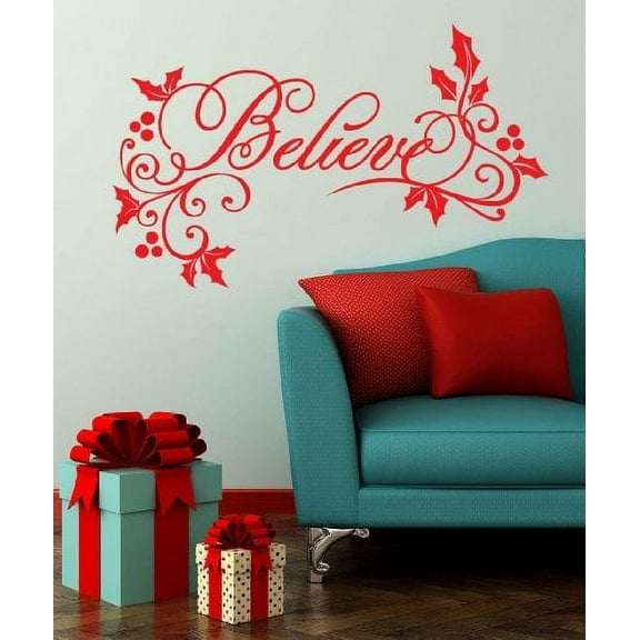 Decal ~ Christmas Decal ~ BELIEVE WITH HOLLY: CHRISTMAS ~ WALL DECAL, 13" x 21"