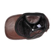 Outdoor Men Winter Fur Warm Genuine Leather Sheepskin Head Protection Baseball Caps Black Embossing Adjustable Hat For Man ,Unique Design