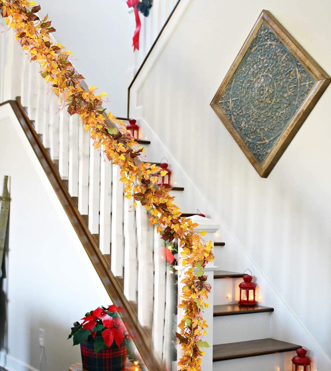 6Ft/Pc Artificial Autumn Garland Foliage Garland Thanksgiving Decor for Home Wedding Fireplace Doorway Fireplace Christmas 2 Pack Fall Garland Maple Leaf Garland