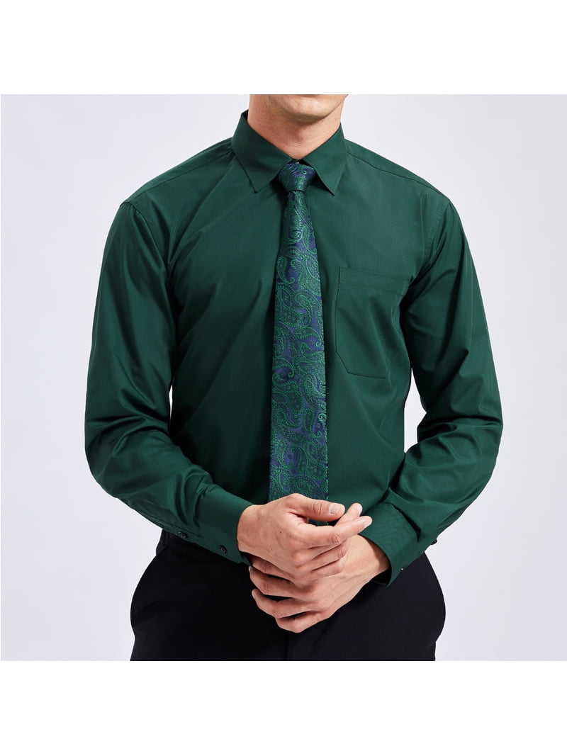 Sumtumn Mens Dress Shirt with Tie Pocket Square Set 3pcs Long Sleeve Shirts Matching Necktie Button Down Shirt, Men's, Size: Medium, Green