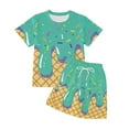 thumbnail image 3 of Utlike Girls Outfits Kids Short Sleeve Waffle Biscuit Ice Cream Print Outfit Set Casual Comfortable Daily Wear Soft Breathable Fabric Girl Trendy Clothing Set Size 8 Years-9 Years, 3 of 3