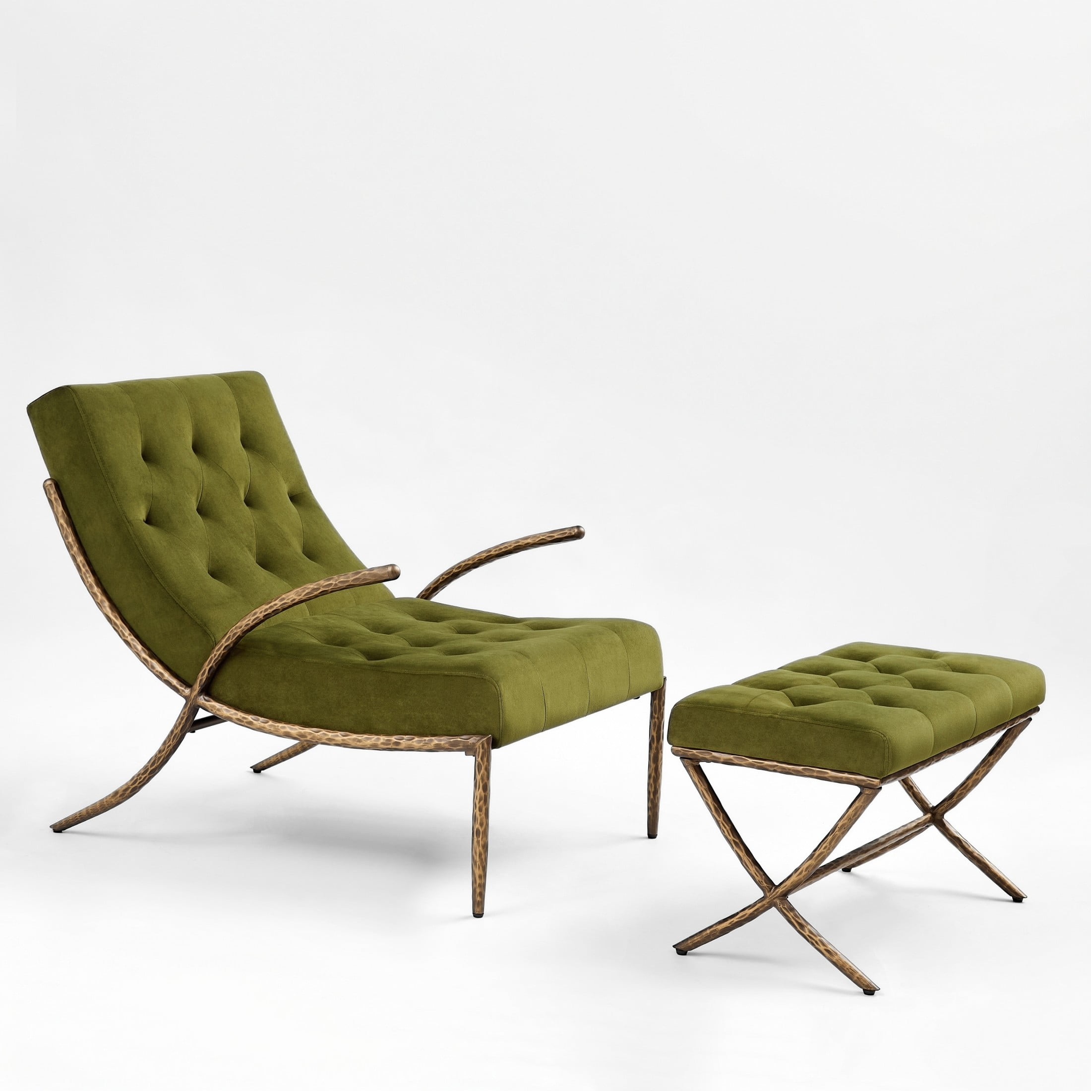 Christopher Knight Home Modern Lounge Chair with Ottoman, Velvet Upholstery, Curved Metal Frame, Green