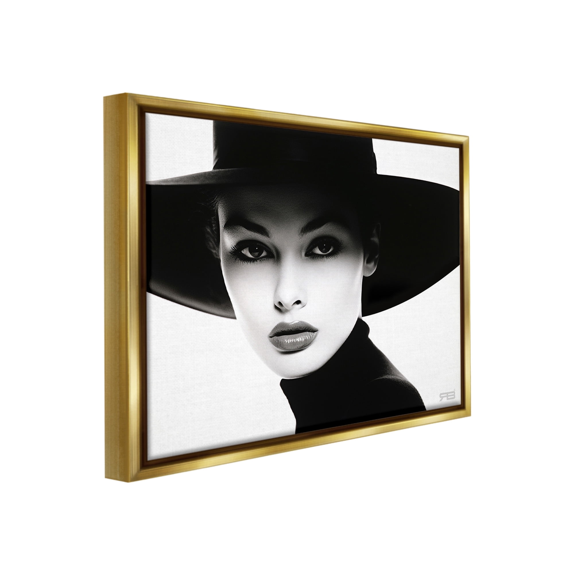 Stupell Industries Female Fashion Portrait Beauty & Fashion Painting Gold Floater Framed Canvas Art Print Wall Art, 21 x 17