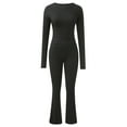 thumbnail image 5 of qolati Women's 2 Piece Lounge Sets Basic Long Sleeve Cropped Top Casual Outfits Y2k Stretchy Flare Pants Set Yoga Tracksuit, 5 of 7