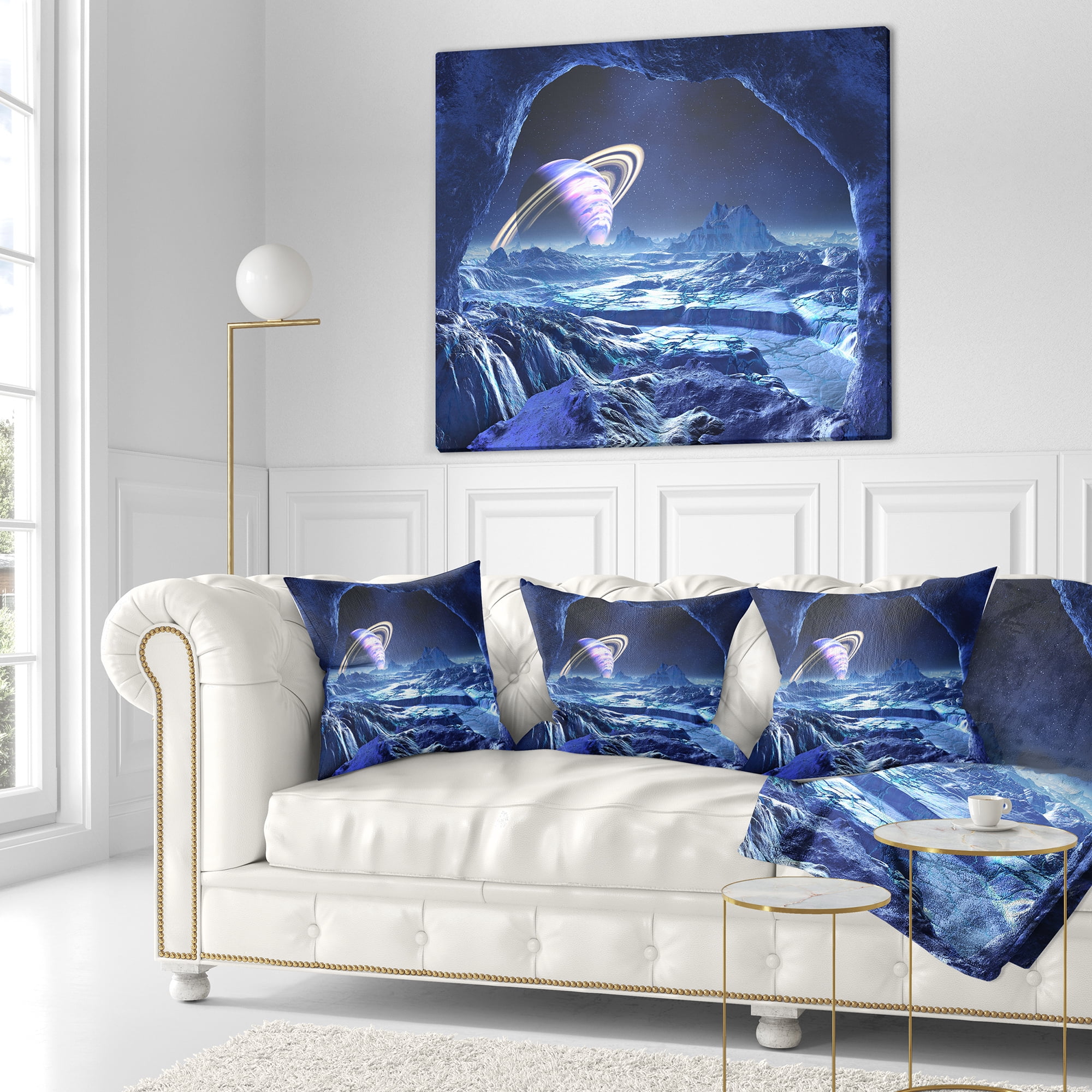Designart Electric Blue Alien World - Landscape Printed Throw Pillow - 16x16