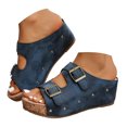 thumbnail image 1 of GHIIYER Womens Sandals Double Buckle Studded Cork Wedge Mules Open Toe Platform Heels Retro Summer Shoes for Daily, 1 of 9