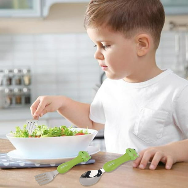 Lindo Juego De Cuchara Y Tenedor De Acero Inoxidable De Dibujos Animados Para Niños, Utensilios, Cubiertos, Utensilios Con Redondo, Cubiertos, Cubiertos Para El Hogar, Cocina Y