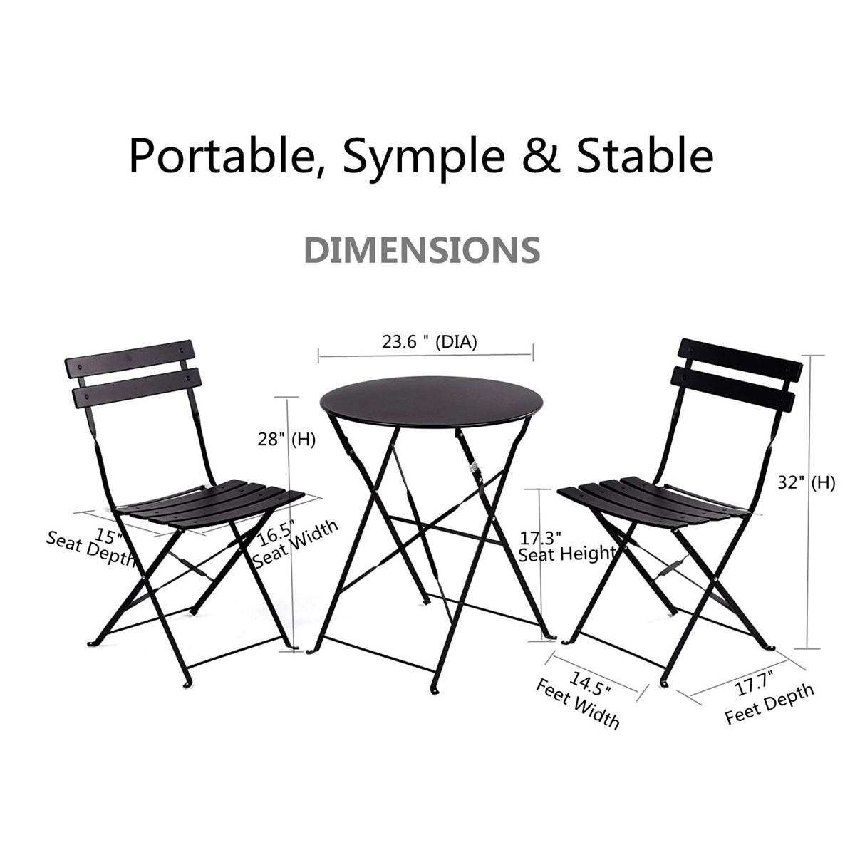 2 Person Bistro Set with 23.6" L Round Side Table & 2 Metal Chairs, 3 Pieces Retro Porch Furniture Set with Powder Coated Steel Frame for Outdoors, No Assembly Required, Yellow - image 5 of 5