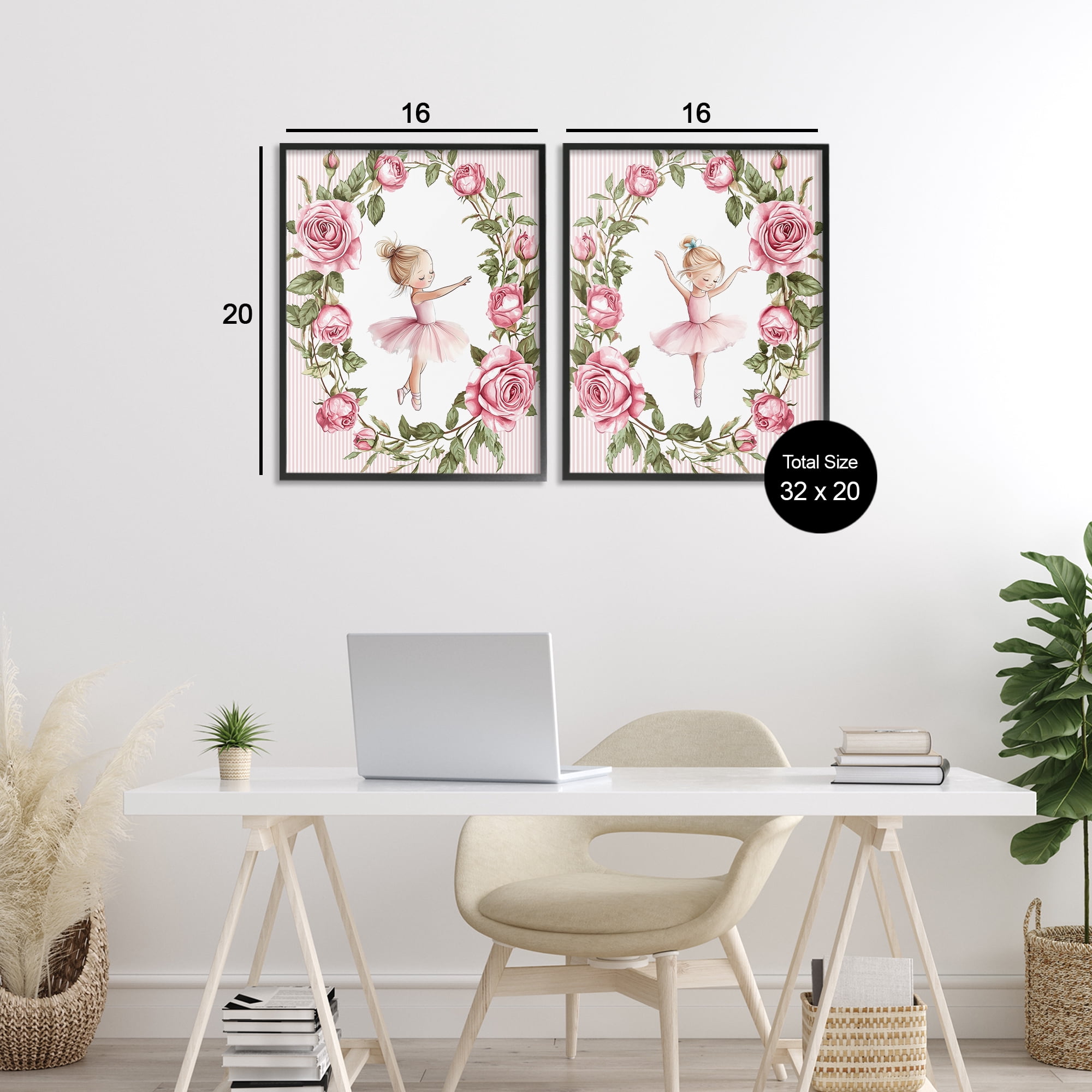 Stupell Industries Little Rose Dancers 2 Piece Black Framed Giclee Art Set, design by Christine Simpson Art