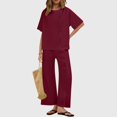 thumbnail image 2 of DDAPJ pyju Summer Outfits for Women 2 Piece Cotton Linen Matching Set Button Design Short Sleeve Tops and Wide Leg Pants Lounge Track Suit Sets Ofertas del día Red S, 2 of 7