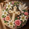 thumbnail image 5 of Cross, Flowers & Dove Diamond Art Hanging Ornament Kit, Relaxing Faith Peace DIY Diamond Craft Kit, Sparkling Rhinestone Lily Rose Dove Cross Wall Hanging Decor, 5 of 8