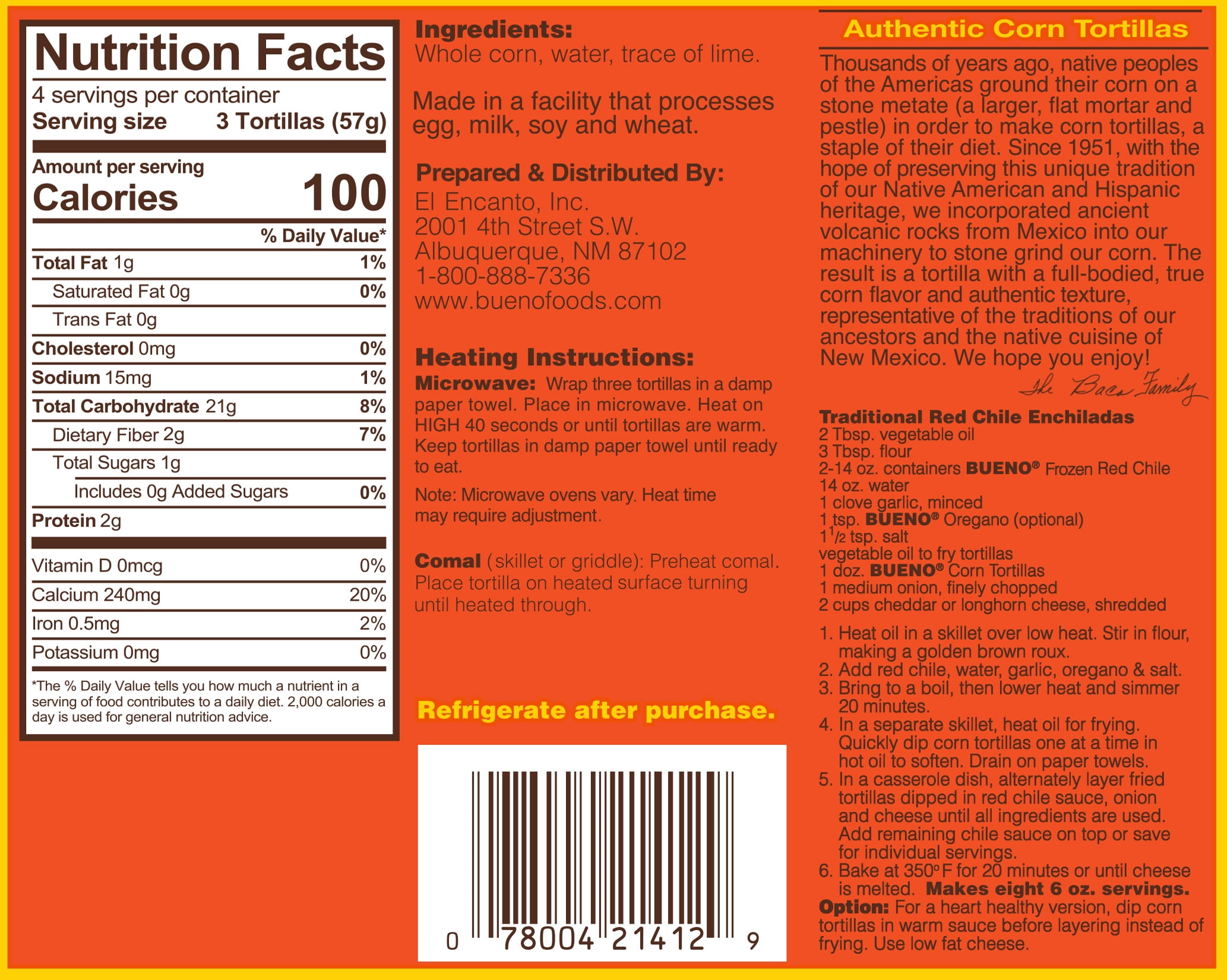 Bueno Foods Stone Ground Corn Tortilla 8 oz, 12 Count