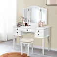 thumbnail image 1 of Gymax Wooden Vanity Make Up Dressing Set Tri-Fold Mirror w/Stool White, 1 of 10