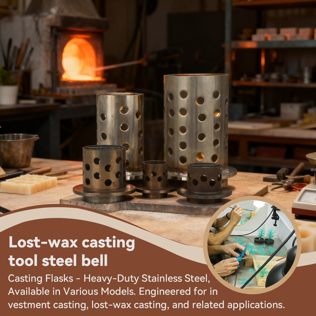 Perforated Stainless Steel Casting Flask with Flanged Wall for Vacuum Jewelry Casting(3" x 6" )