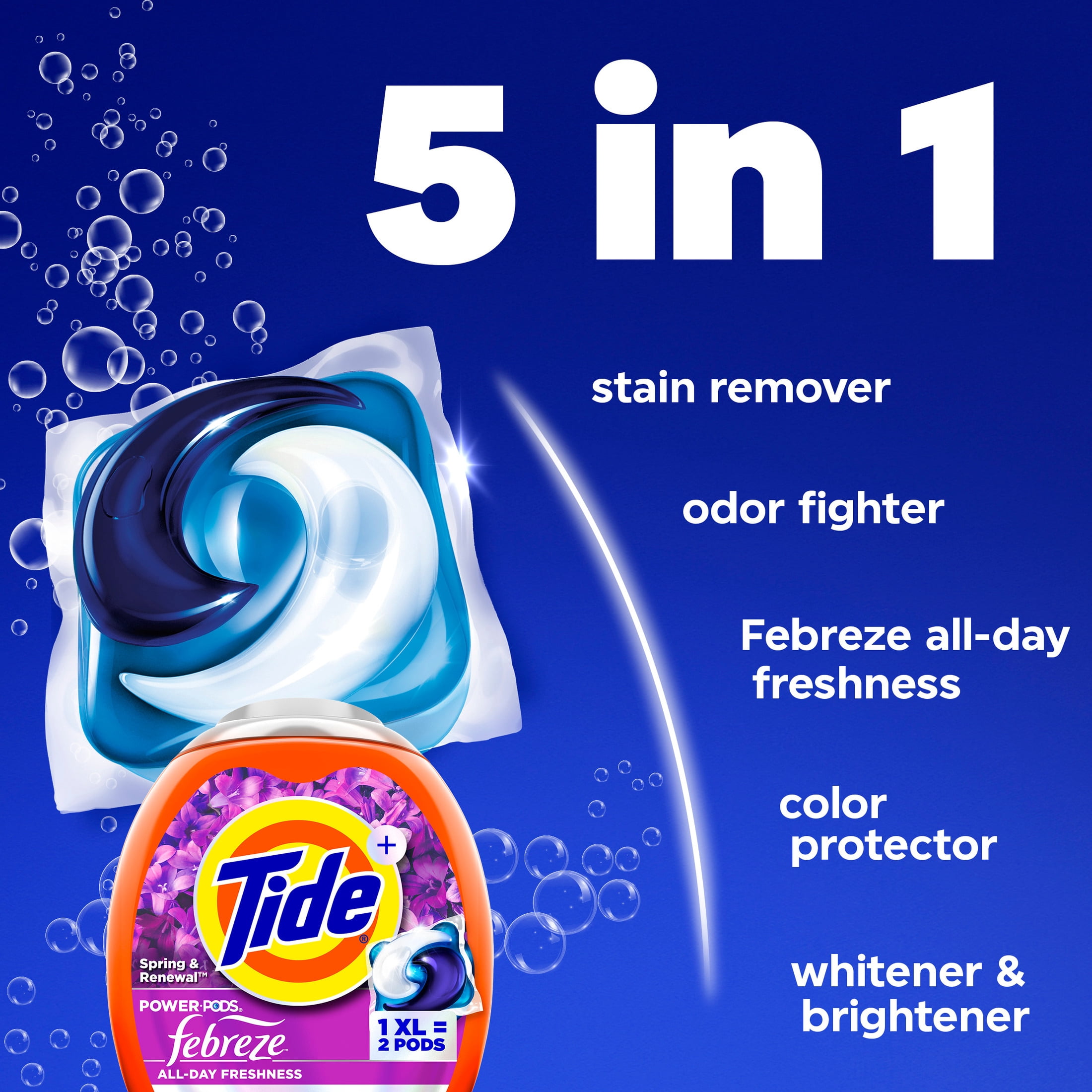 Tide Power Pods with Febreze Laundry Detergent Pacs, 63 Count, Spring and Renewal Scent, All-Day Freshness, laundry soap detergent pacs