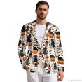 thumbnail image 2 of Uourmeti Classic Fit One Button Sport Coat with Pumpkin Cat Pattern, Lightweight Polyester Jacket for Men's Casual Business and Halloween Events, 2 of 9