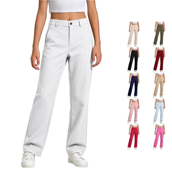 WERYOUNG Boys Girls School Uniform Pants Elastic Waist Solid Color Straight Leg Trousers Kids Comfortable Back To School Pants 13-14 Years