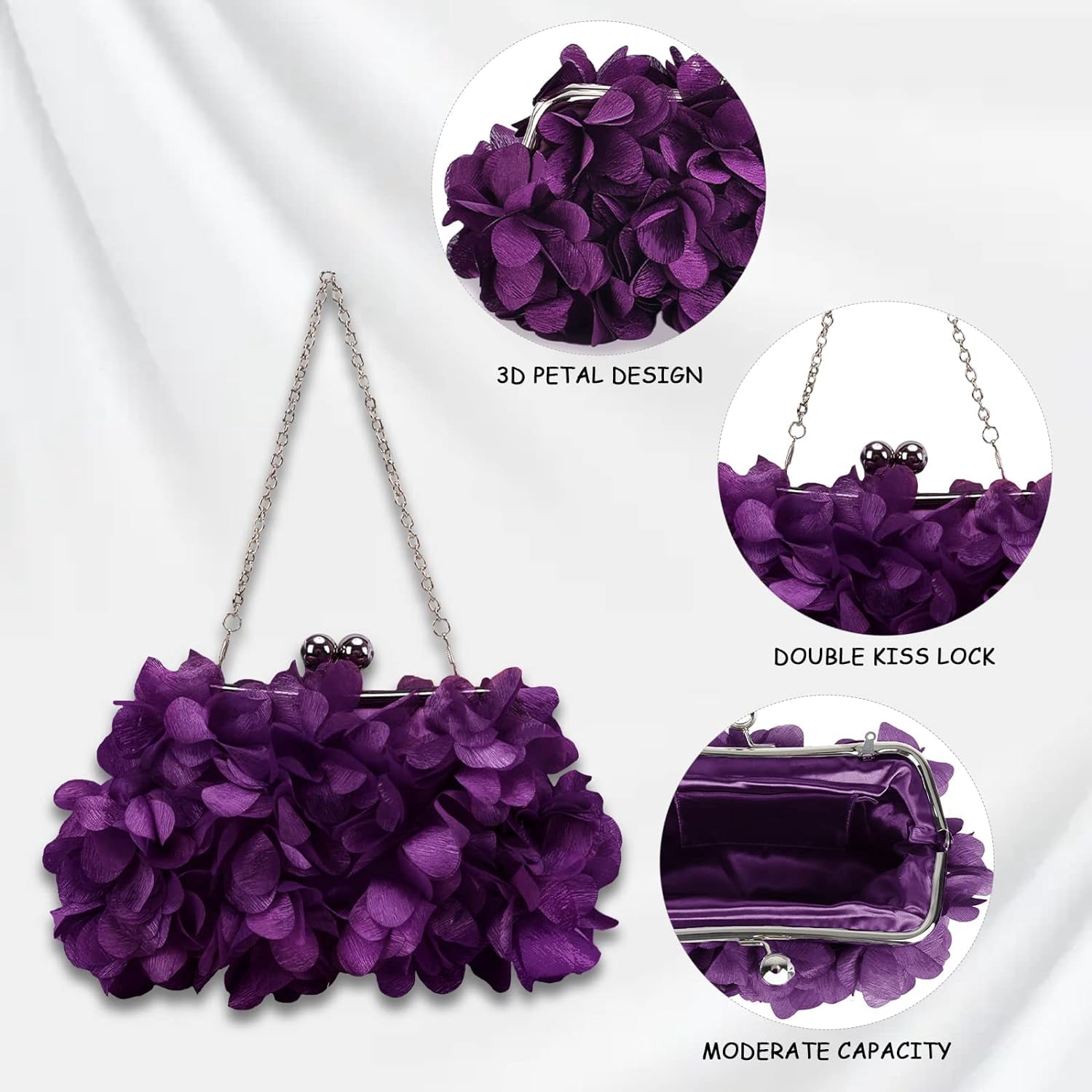 Women Clutch Evening Bag Small Floral Purses with Chain for Wedding, Party, Prom