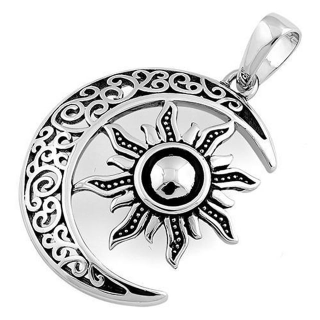 Pendentif Soleil et Demi-Lune en Argent Sterling 925 Bijoux