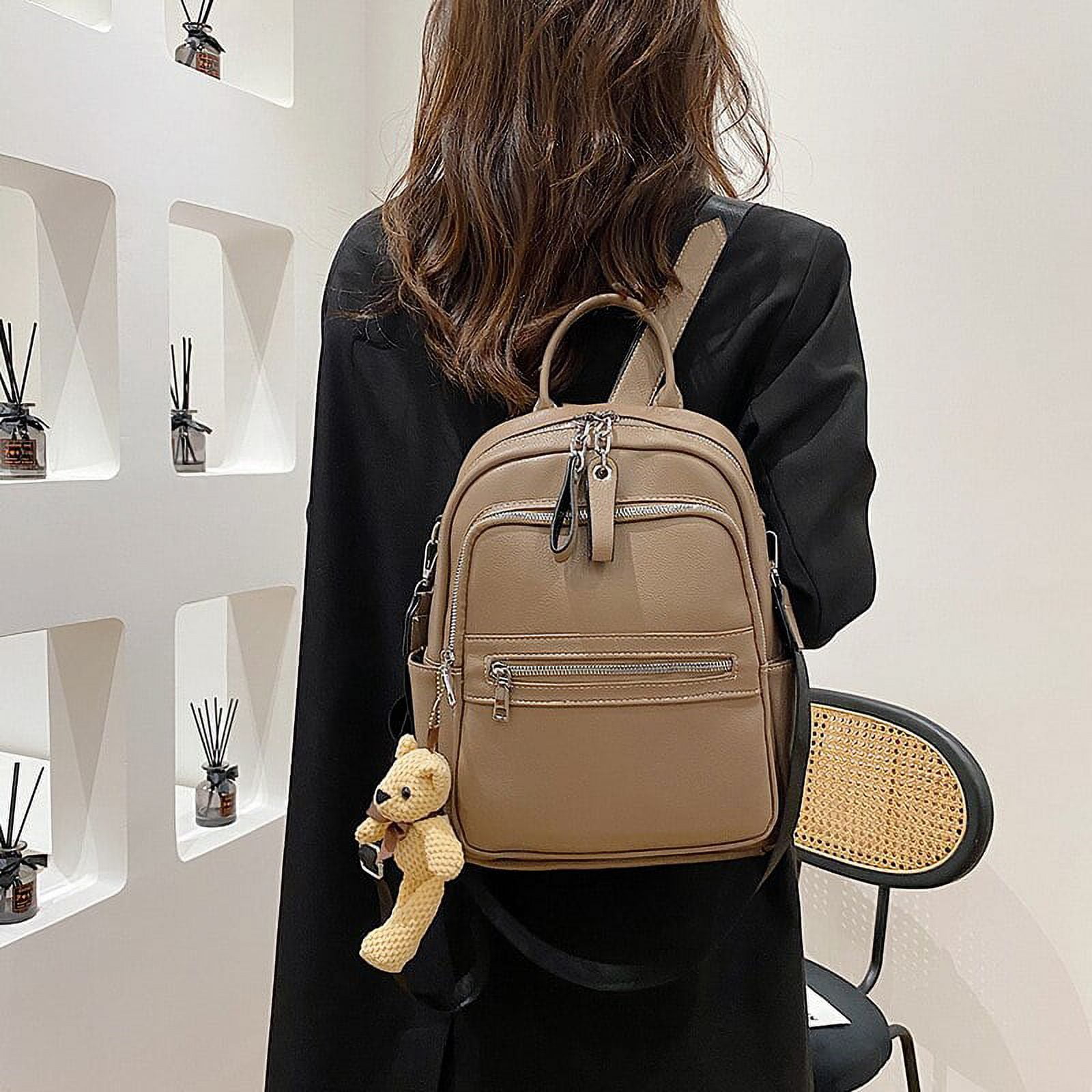 Cocopeaunts Fashion Leather Backpack Women Solid Color Luxury Designer Backpacks Female High Quality Small School Backpack for Teenage Girls, Adult