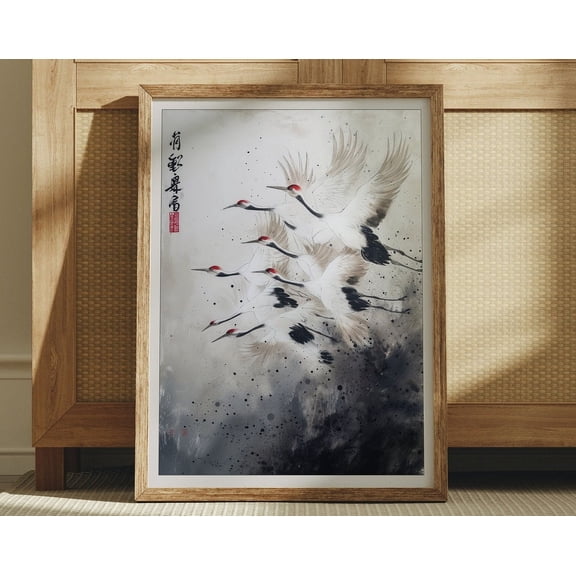 Kna Prints - Japanese Cranes Wall Art, Japan Art, Able Art, Japanese Wall Art, Gallery Wall Art, Living Room Wall Art, Japanese Art, UNFRAMED-8x12
