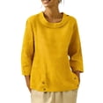 thumbnail image 2 of Women's 3/4 Sleeve Round Neck Pullover Top Blouse Shirt Casual Daily Wear Solid Color Loose Fit Fashion Essential for Ladies | Aestivo,Yellow XL, 2 of 7