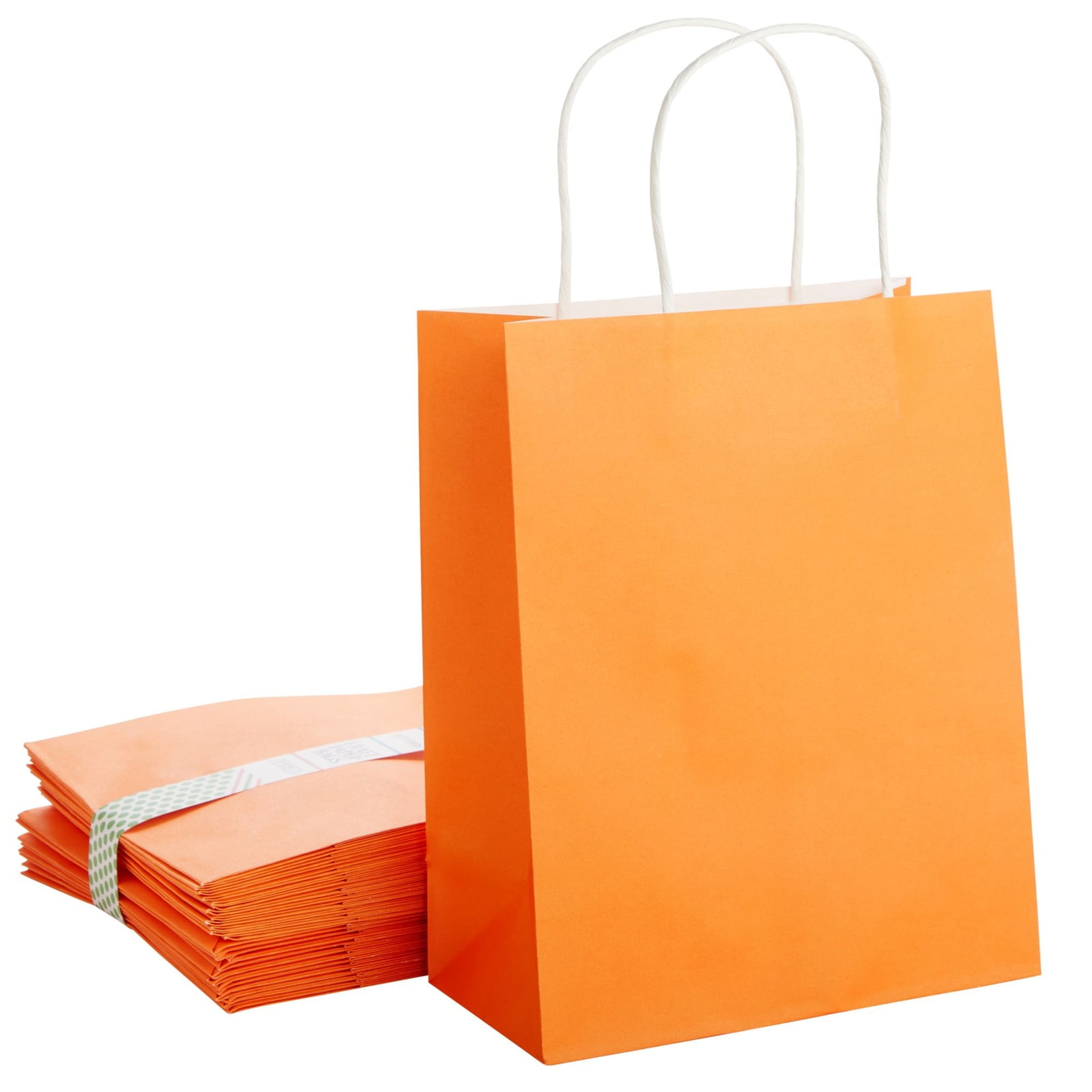 25 Pack of Orange Paper Bags with Handles for Gifts, Party Favors
