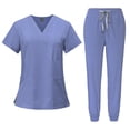 thumbnail image 3 of Conjunto de uniforme médico femenino, ropa de trabajo con bolsillos, top y pantalones profesionales cómodos. Azul claro, 3 of 9