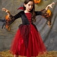 thumbnail image 4 of Vestido de tul con mangas para niñas, disfraz de vampiro para fiesta de carnaval, Purim, color rojo y negro, para Halloween, 14T, 4 of 5