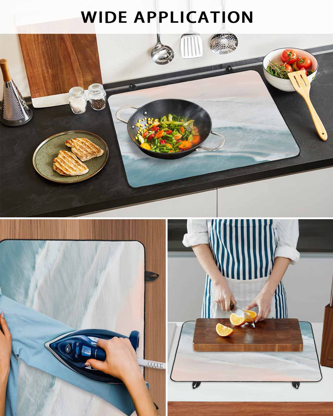 nqOlkjepod Large Induction Cooktop Protector Mat 36"x21", Beach Coastal Stove Top Covers for Electric Stove, Blue Nautical Summer Ocean Seaside Stove Burner Cover Mats, Glass Top Stove Cover