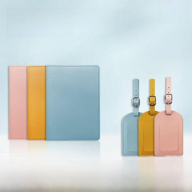 Funda para pasaporte de piel sintética gruesa multicolor con tarjetero de papel y etiqueta para equipaje
