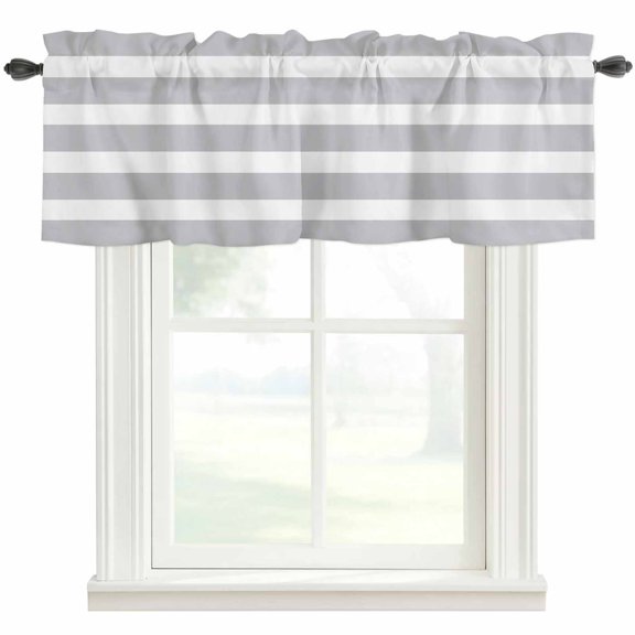 Grey Stripes Window Valance Curtain Simple Striped Rod Pocket Valance for Windows Short Curtain for Living Room, Bedroom & Kitchen Window Decor 42x18in